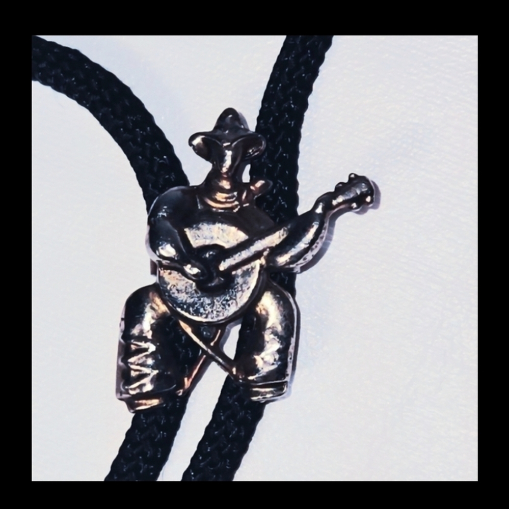 BoloTie Necklace Guitar Player Black and Gold